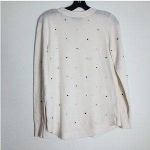 LOFT Pullover Wool Blend Sweater Cream Polka Dot Long Sleeve Crew Neck